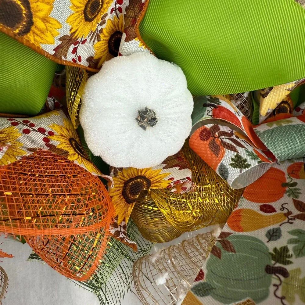 Hand made Festive Autumn‎ Wreath with Orange and Green Accents